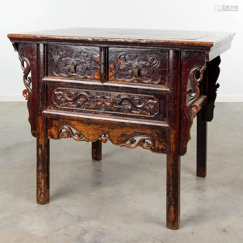 An antique Chinese Altar table, 19th C. (67 x 99 x 84 cm)