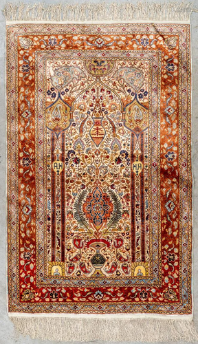 An Oriental hand-made carpet, made of silk, Kayseri. (145 x ...