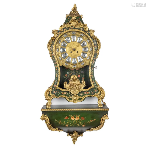 A Cartel clock with console with hand-painted flower decor. ...