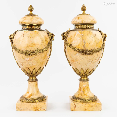 A pair of cassolettes made of yellow marble mounted with gil...