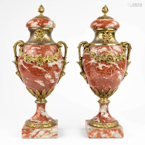 A pair of cassolettes made of red marble mounted with gilt b...