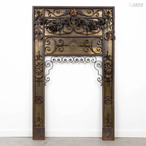 A fireplace interior made of bronze and wrought iron. (81 x ...