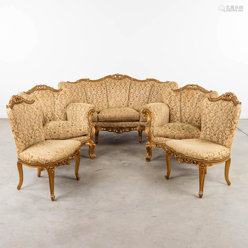 A 5-piece salon suite, baroque style, made of sculptured woo...