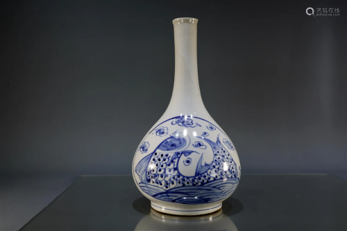 A Superb Korean Blue-and-white â€™Fish' Gall-shaped Vas...