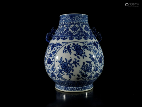 A Magnificent Blue and White 'Flower' Handle Vase