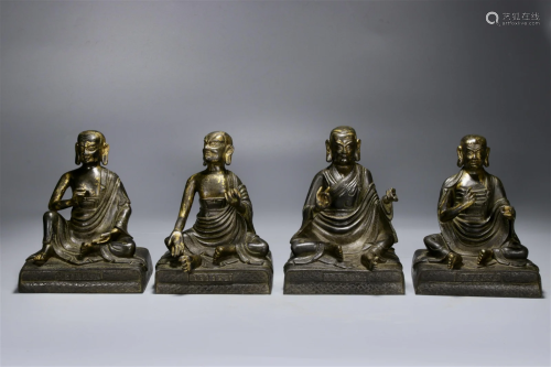 A Set Of Bronze Figure Of Guru