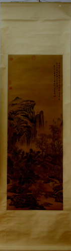 A Chinese Ink Painting Hanging Scroll By Wang Meng