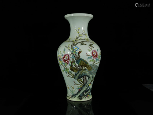 A Delicate Celadon Glazed Famille-rose Vase