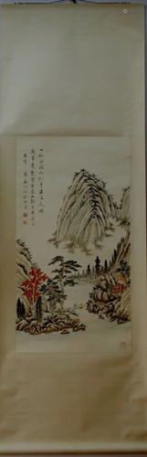 A Chinese Ink Painting Hanging Scroll By Qi Gong