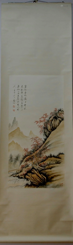 A Chinese Ink Painting Hanging Scroll By Qi Gong