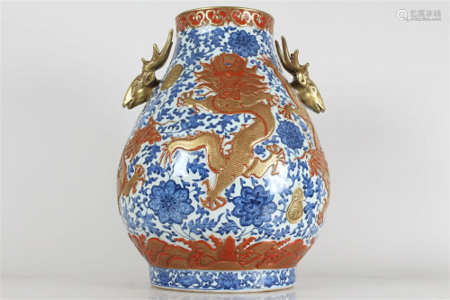 A Chinese Duo-handled Dragon-decorating Massive Detailed Por...
