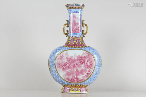 A Chinese Ancient-framing Landscaping Duo-handled Porcelain ...