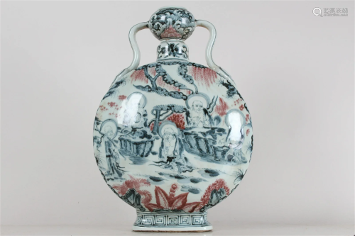 A Chinese Story-telling Duo-handled Porcelain Fortune Vase