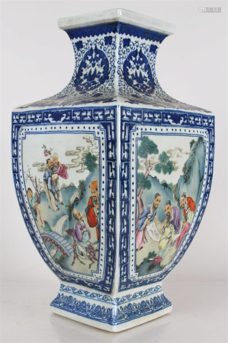 A Chinese Square-based Nature-sceen Porcelain Fortune Vase