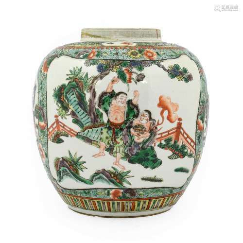 A Chinese Porcelain Jar, in Kangxi style, of ovoid form, pai...