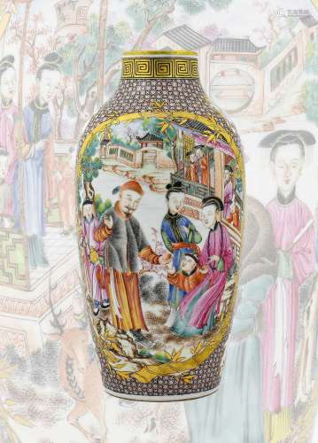 A Porcelain Baluster Vase, in Chinese Qianlong style, painte...