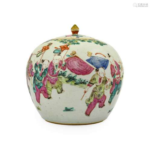 A Chinese Porcelain Jar and Cover, 19th century, of ovoid fo...