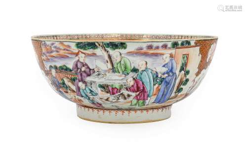A Chinese Porcelain Punch Bowl, Qianlong, painted in famille...