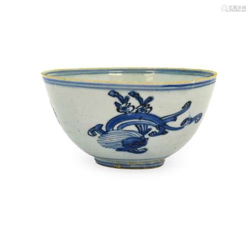 A Chinese Porcelain Bowl, 17th century, painted in underglaz...