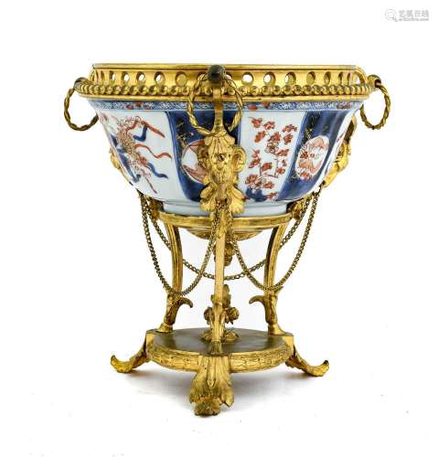 A Gilt Metal Mounted Chinese Imari Bowl, the porcelain Qianl...