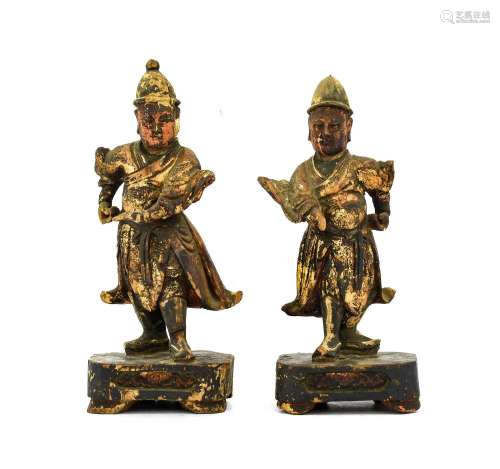 A Pair of Chinese Carved, Painted and Giltwood Figures, prob...