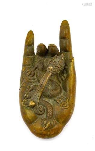 A Chinese Bronze Hand of Buddha, probably late Qing Dynasty,...