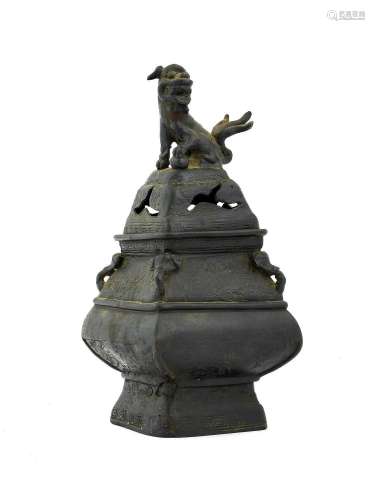 A Chinese Bronze Censer and Cover, in Archaic style, of squa...