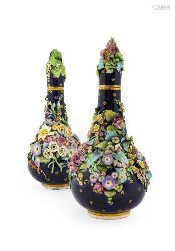 } A Pair of Derby Porcelain Bottle Vases and Covers, early 1...