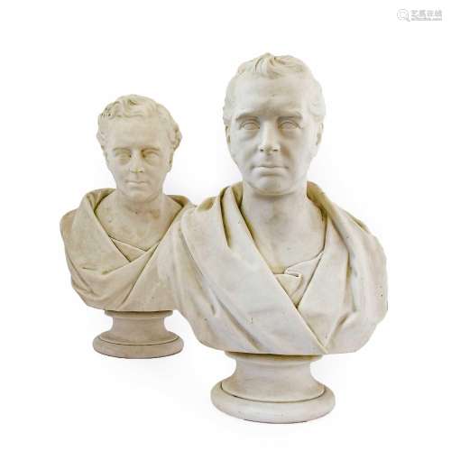 } A Pair of Wedgwood Parian Busts of George and Robert Steph...