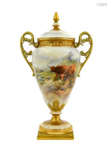 A Royal Worcester Porcelain Vase and Cover, by John Stinton,...