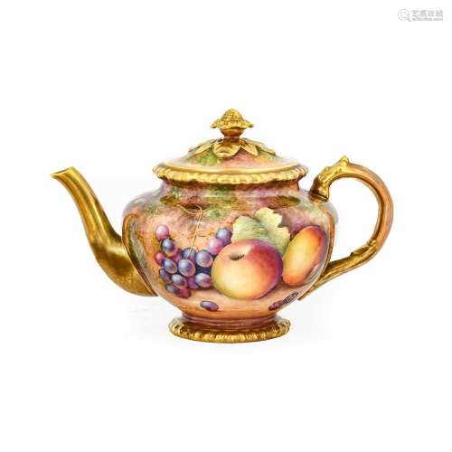 A Royal Worcester Porcelain Teapot and Cover, by Derek Shinn...