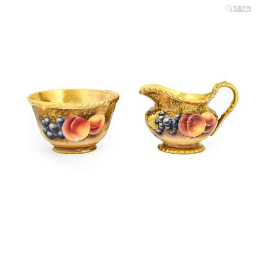 A Royal Worcester Porcelain Cream Jug and Sugar Bowl, by N B...