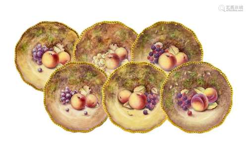 A Set of Six Royal Worcester Porcelain Dessert Plates, by Jo...