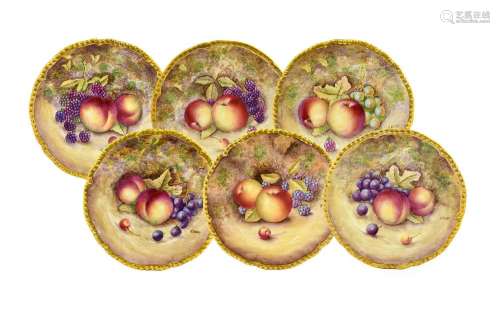 A Set of Six Royal Worcester Porcelain Dinner Plates, by Joh...