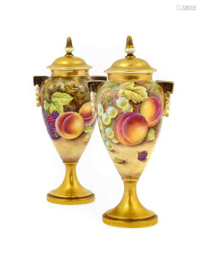 A Pair of Royal Worcester Porcelain Vases and Covers, by Pri...