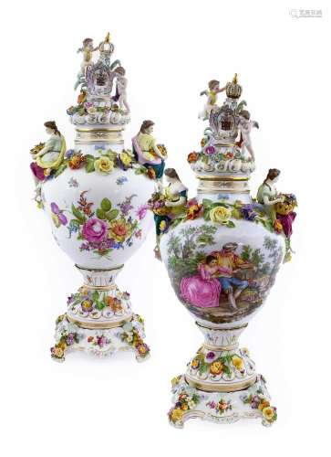 A Pair of Carl Thieme, Potschappel Porcelain Vases, Covers a...