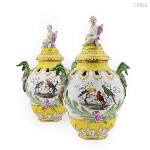 A Pair of Berlin Porcelain Vases and Covers, 19th century, o...