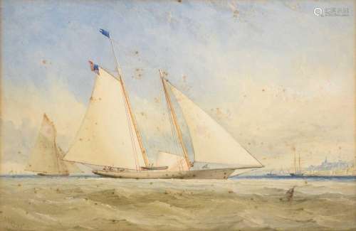 ~ Thomas Sewell Robins (1810-1880)The Yacht America in coast...