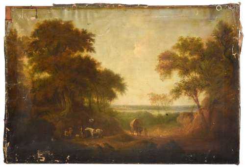 Follower of George Morland (1763-1804)Travellers in a wooded...