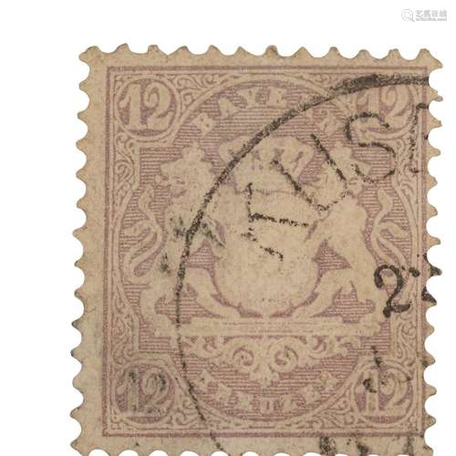 Vieille Allemagne 7 Bavière 1870, rare 12 Kreuzer brun foncé...