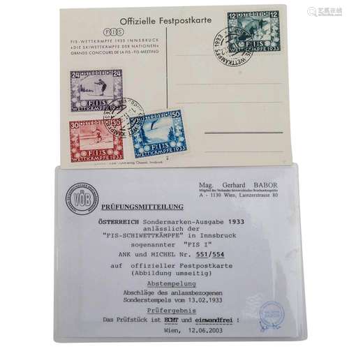 Autriche - 1933 MiNr. 551-54 FIS sur carte postale officiell...