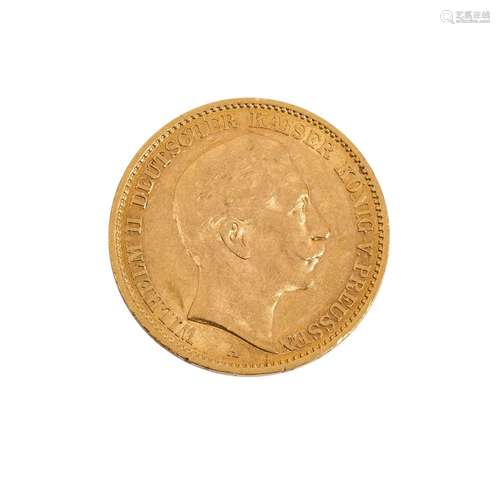 Prusse/Or - 20 marks 1911 A William II., environ 7,16 gramme...