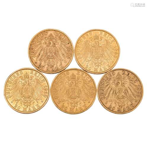 Empire allemand / Prusse - 4 x 20 Marks, Kaiser Wilhelm II, ...