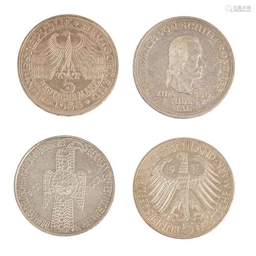 TOP 4 - RFA 5 DM 1952 D Germanisches Museum, 5 DM 1955 F Sch...