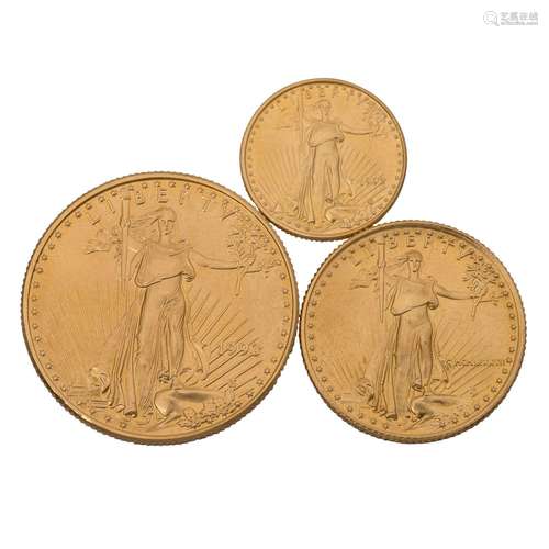 USA 3 piece Gold Convolute American Eagle 1 x USA 25 Dollars...