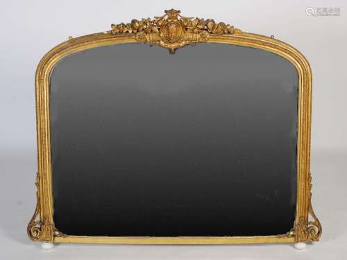 A Victorian gilt gesso overmantel mirror, the rectangular ar...