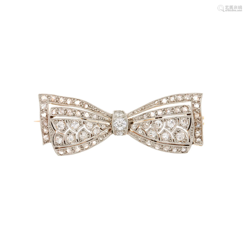 An Edwardian vari-cut diamond bow brooch