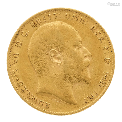 An Edward VII gold sovereign coin, dated