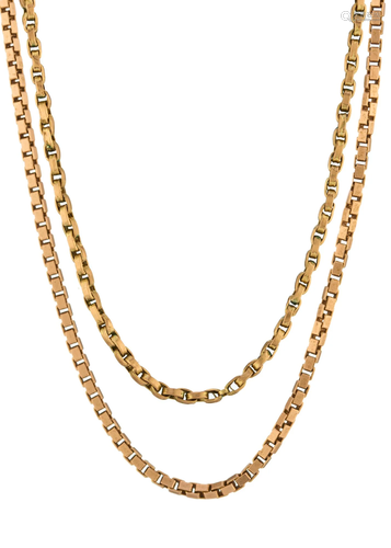 Two 9ct gold necklaces, one with spring