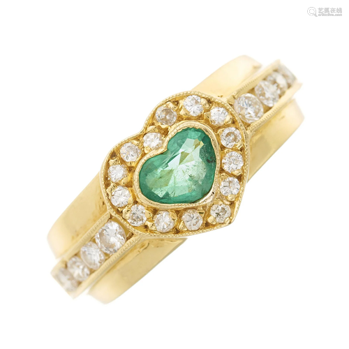 An 18ct gold heart-shape emerald and bri